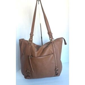 THE SAK HAPPY AND FREE LARGE COGNAC BROWN PEBBLED LEATHER SHOULDER TOTE BAG